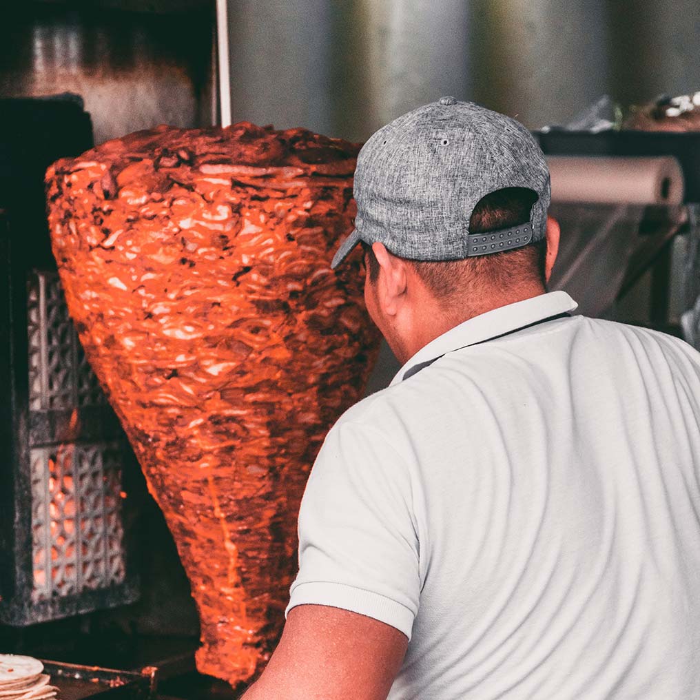 A "trompo" of pastor meat